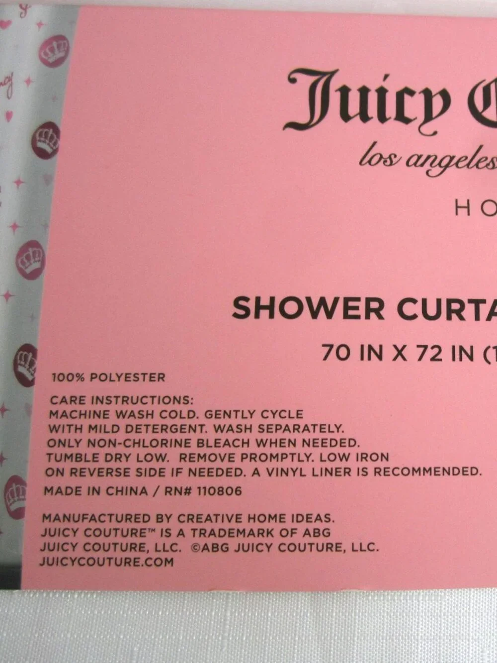 Juicy Couture Shower Curtain With Hooks Red Crown JC Home Bathroom Bath